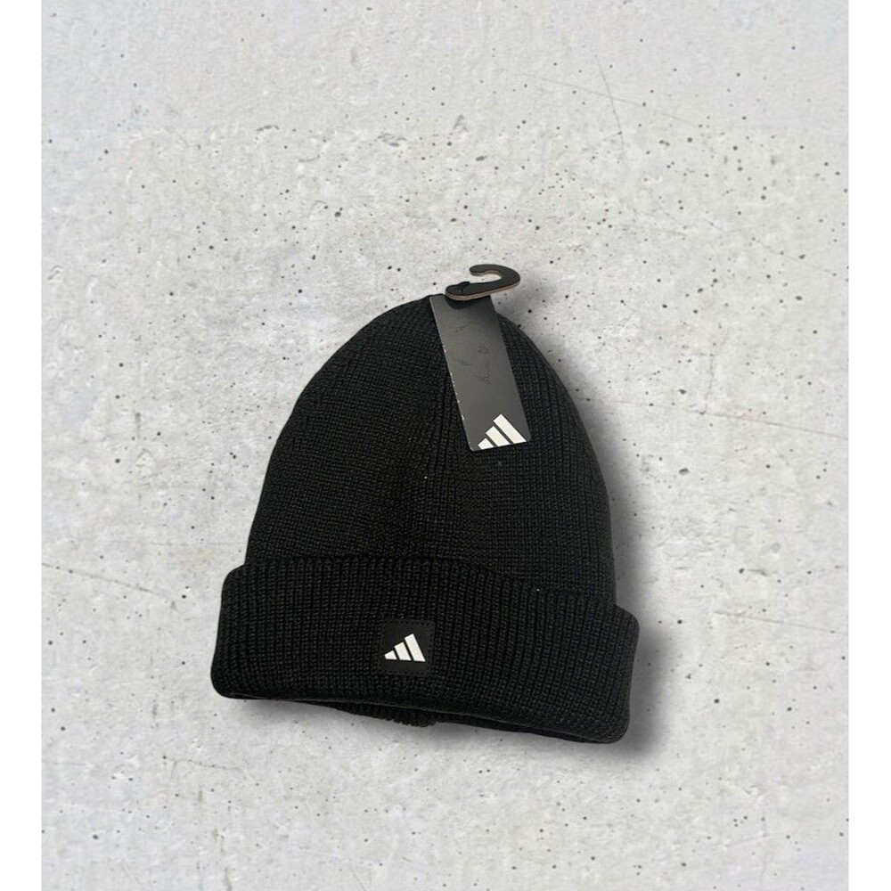NWT Adidas Black Premium Fold Beanie Knit Hat One Size